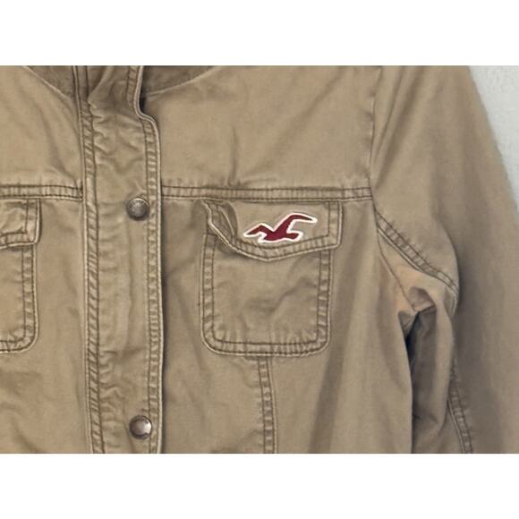 Y2K Hollister Womens Large Army Green Brown Military Utility Jacket Distressed - Picture 3 of 12